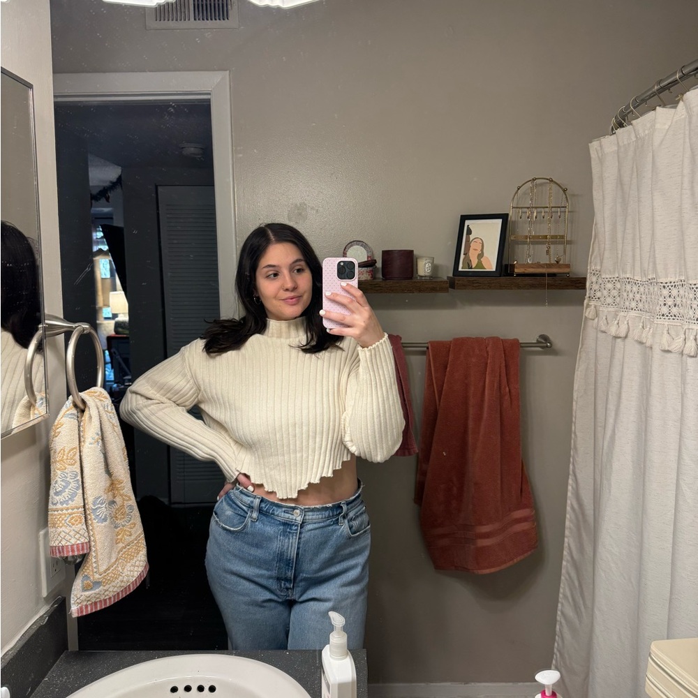 Forever 21 Cream Ribbed Knit Top